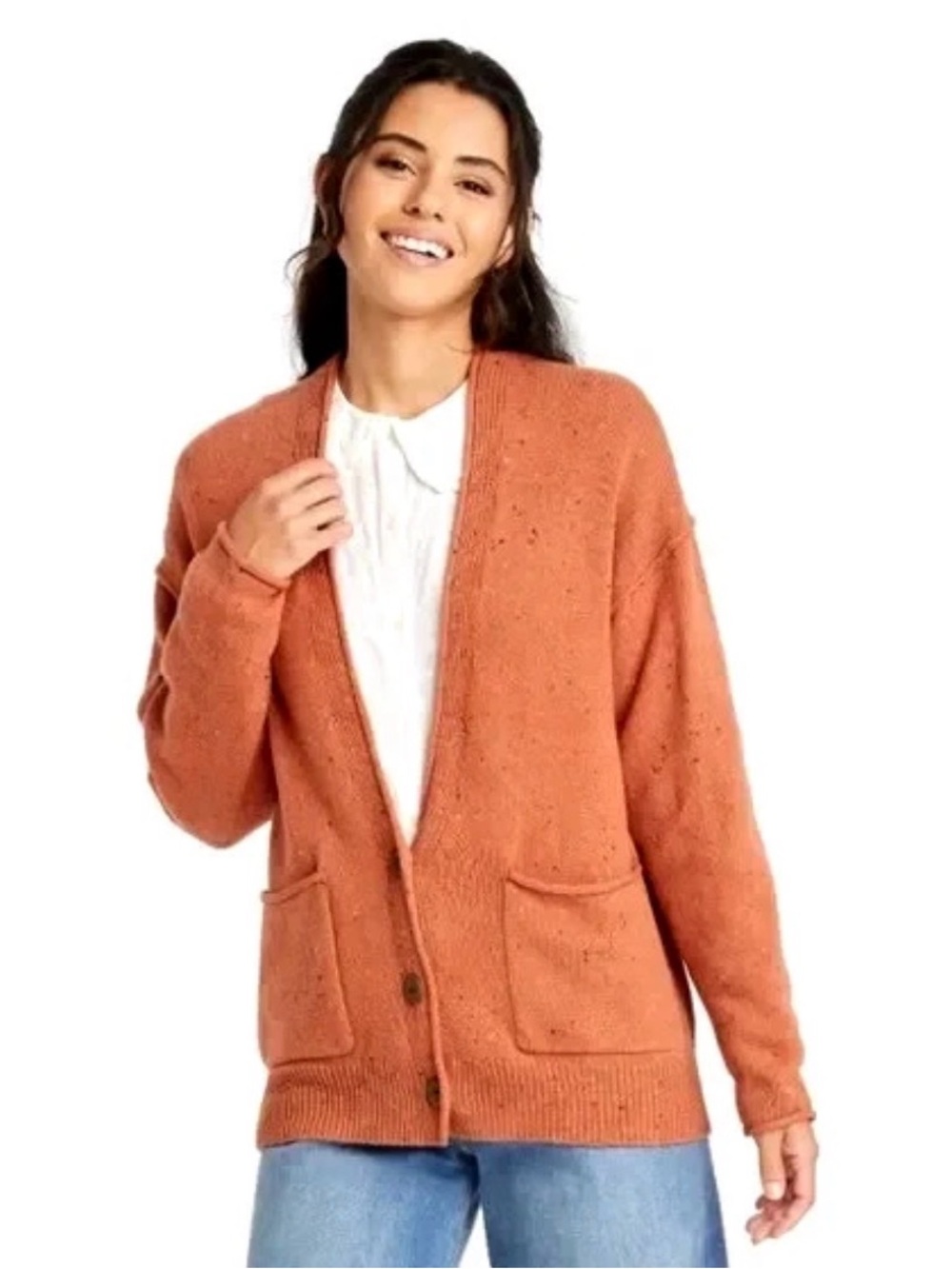 Universal Thread 3 Button Women’s Cardigan Cozy 2 Pockets Relaxed Orange medium